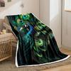 Vivid peacock feather pattern with eye-like designs in green and blue. for all seasons blanket lunch break throw gift