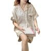 Vernis Cotton Gauze Summer Pajamas Set Women's Lapel Cardigan Cartoon Printed Short-sleeved Shorts Loungewear