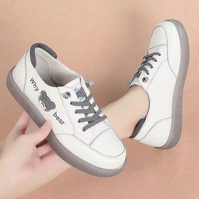 Sneakers Loafers Dames Leer Lente Vetersluiting Witte Schoenen Dames Casual Zachte Zool Platte Schoenen Dames