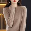 Women's Wool Sweater: Autumn & Winter Loose Knit, Half-High Collar, Hollow-Out Design, Rolled Hem.