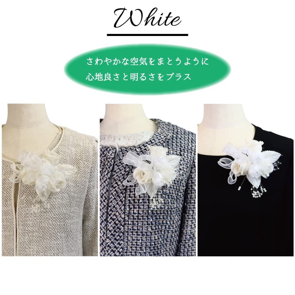 Handmade Rose Corsage Brooch with Pin and For Formal Occasions and Elegant White [Crane's Collection] Three-Flower Clip, Attire,