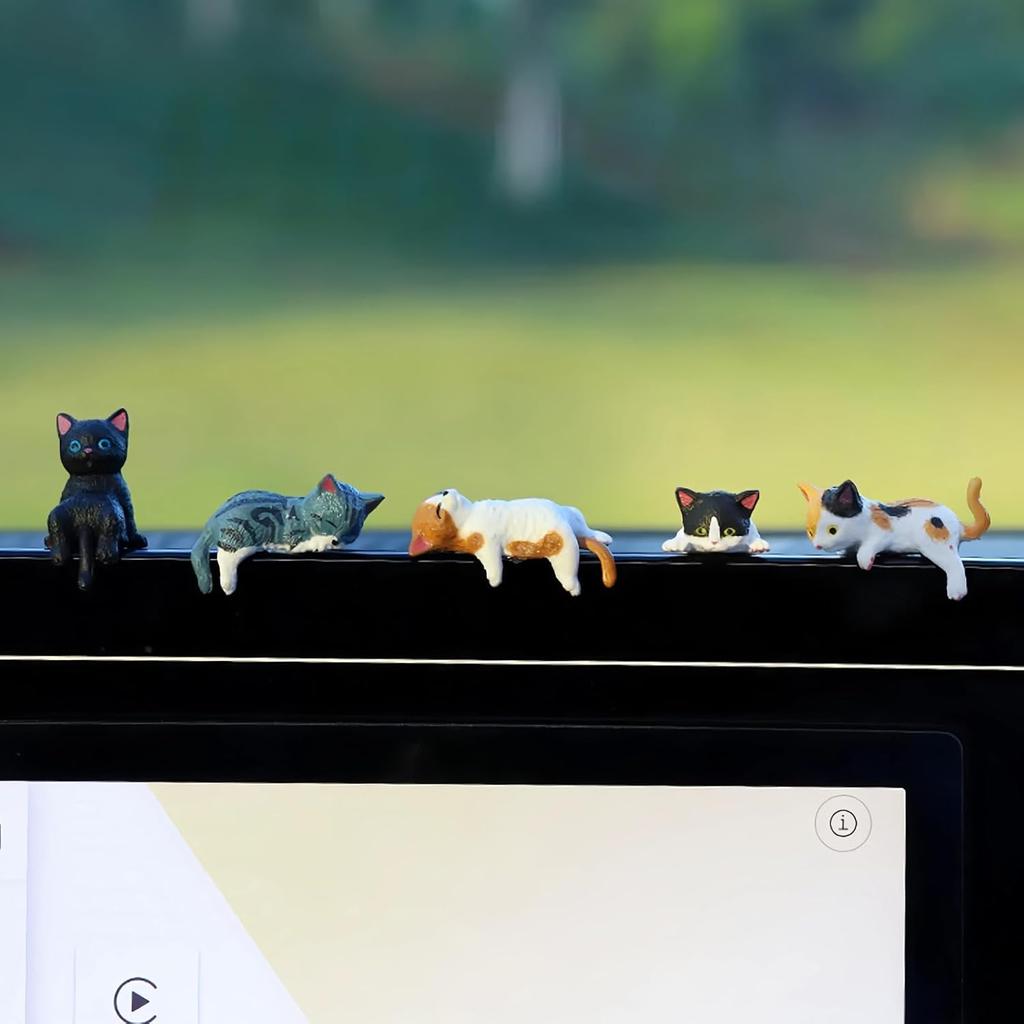 Cat Car Interior Accessories Dashboard Decorations, Set of 5 Cute Car Dash Decor Rearview Mirror Ornament for Women Girl