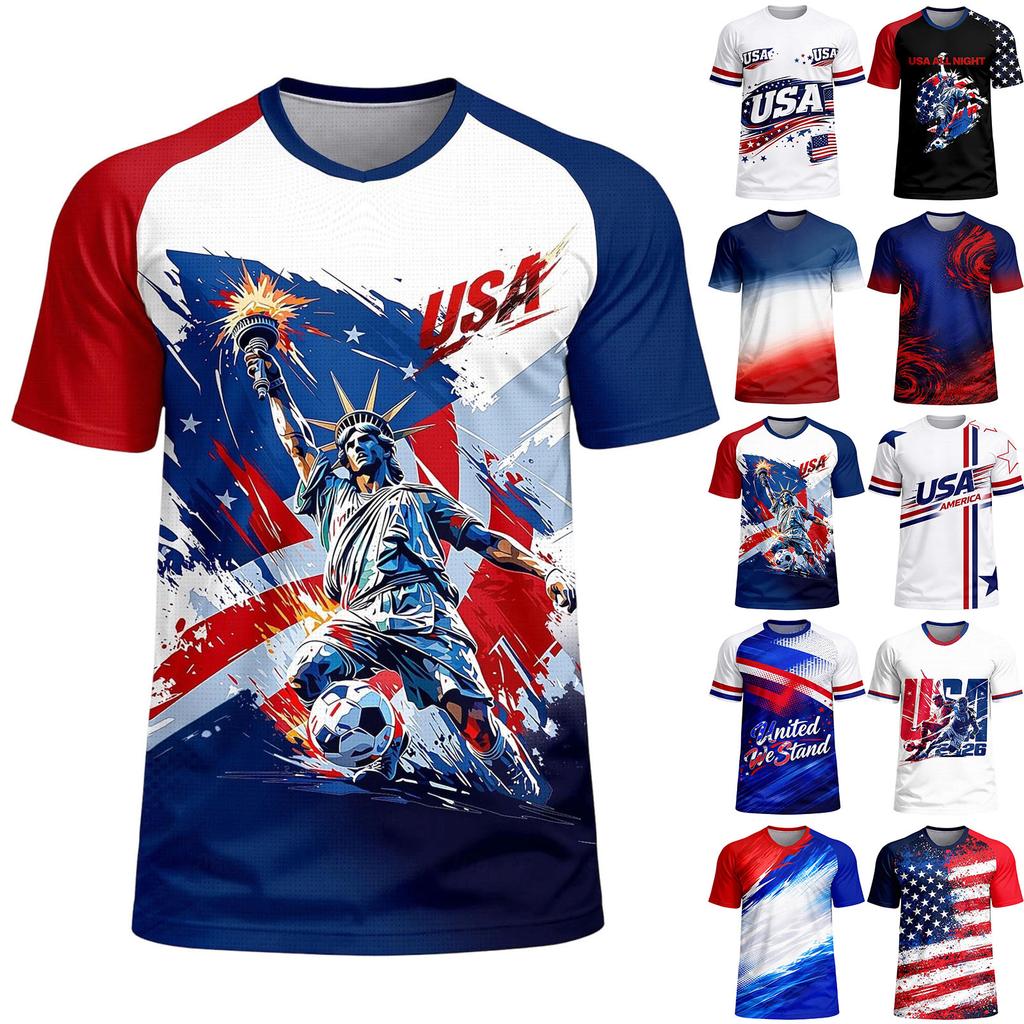 Men's Casual Crew Neck Lightweight Breathable Short Sleeve T Shirt with USA America Letter Print and Star Pattern for Everyday Wear