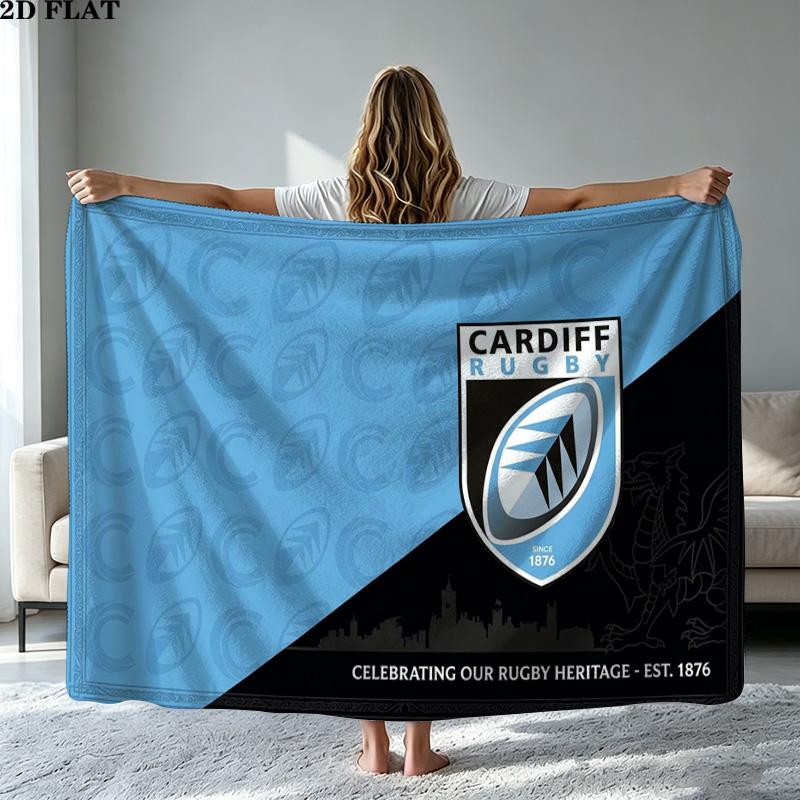 Cardiff Rugby Print Flannel Blanket High Quality Warm Comfortable Cover for All Seasons Perfect for Gifts Home Decor