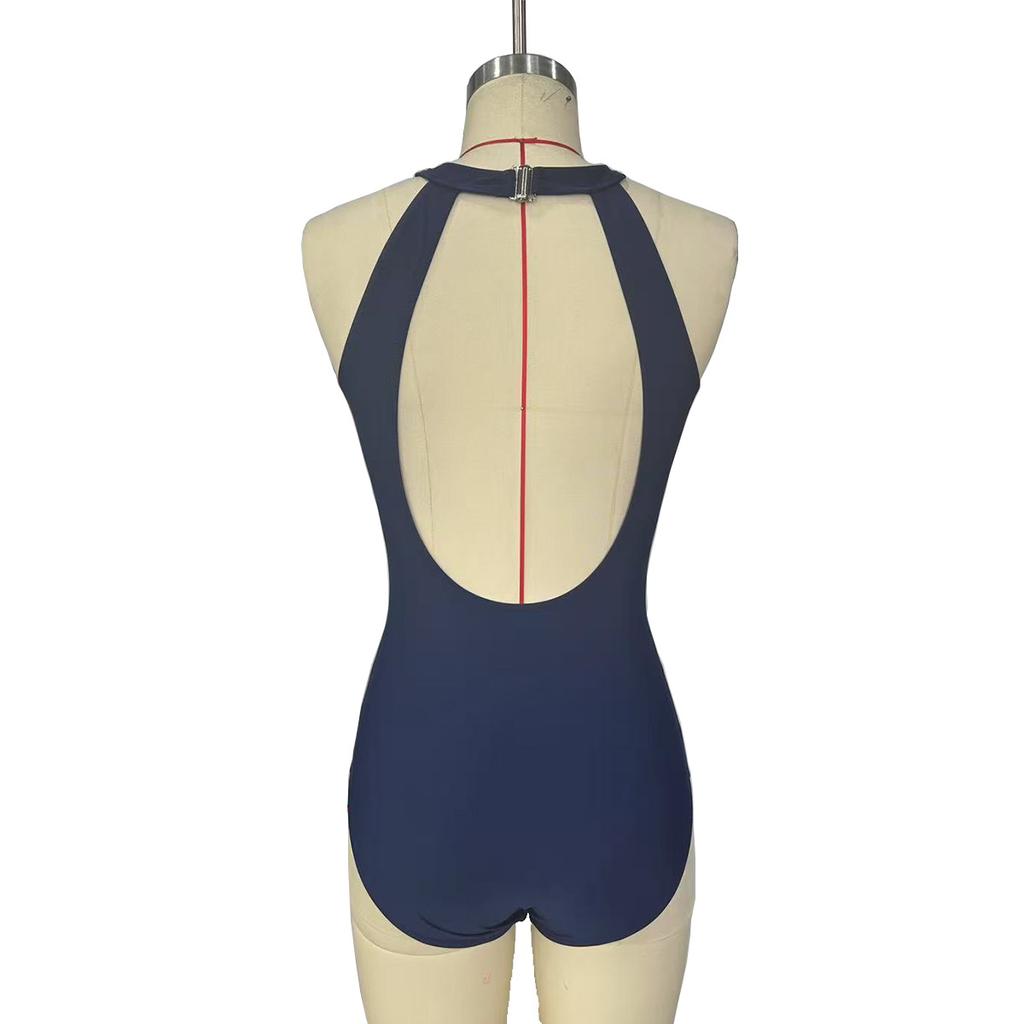 Spring and Summer European and American Fashion Sexy Striped Printed Mesh One-piece Swimsuit Women's Bikini Swimsuit