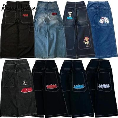 RogueWave Harajuku Goth Mode Y2K Baggy Jeans Vintage Bestickt Hochwertige Jeans Herren Damen Hip Hop Streetwear Lässige Weitbeinjeans