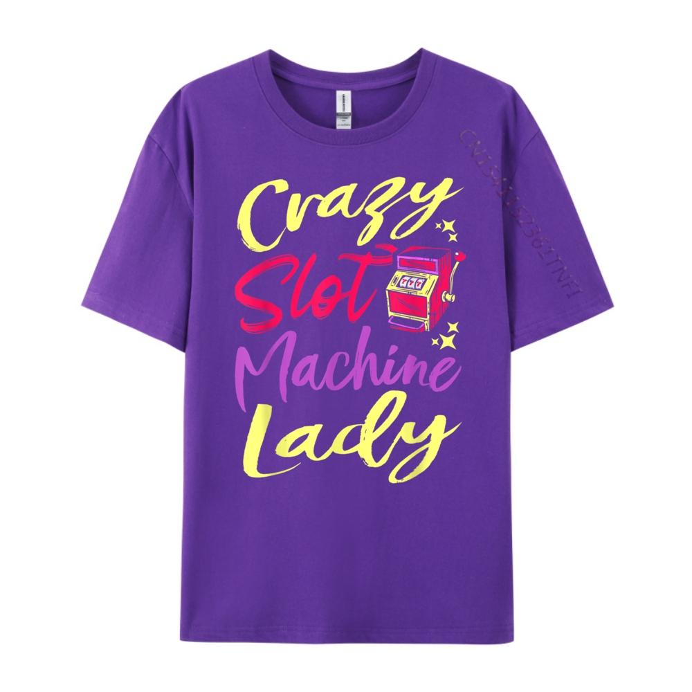 Crazy Slot Machine Lady Lucky Las Veagas Casino Game White Graphic Tee Fall Christmas Shirt Letter Tshirt