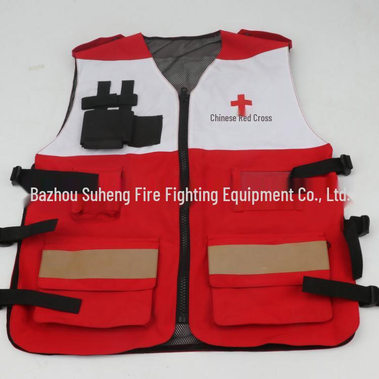 Red Cross Color Block Vest with Logo for Emergency Rescue & Volunteer Activities