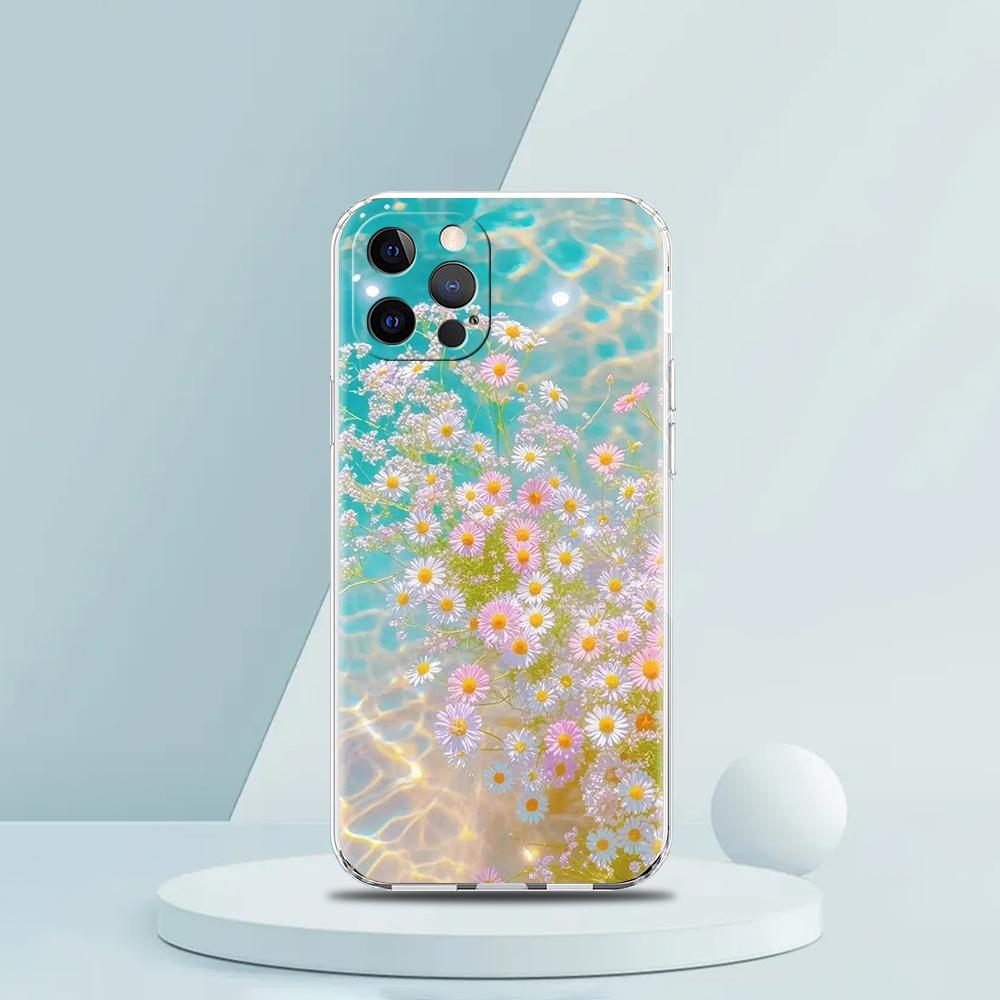 Soft TPU Transparent Phone Case Cover for iPhone 16 15 14 13 12 11 Pro Max XR 8 7 Plus XR Shell Small Flower Stars Pattern Bags