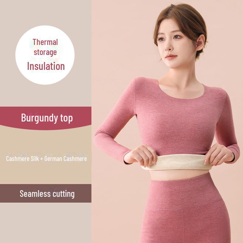 Women's 2024 German Wool Thermal Underwear Set: Seamless Cashmere Silk Shirt & Trousers with Velvet Lining for Autumn/Winter.