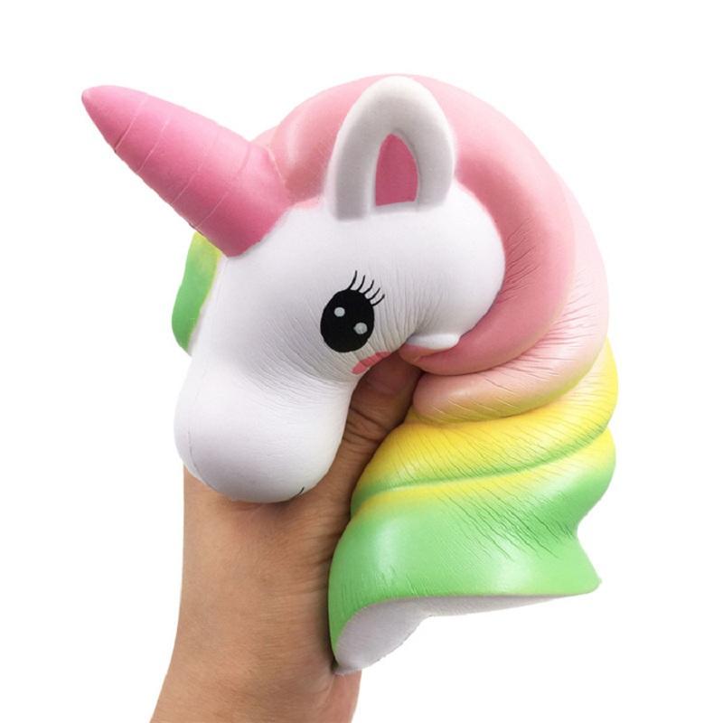 Jumbo Fargerikt Enhjørninghode Squishy Myk Langsom Stigende Luktende Squishy Barn Voksne Stressavlastning Klemmeleker Leketøy 13*11*7,5 CM