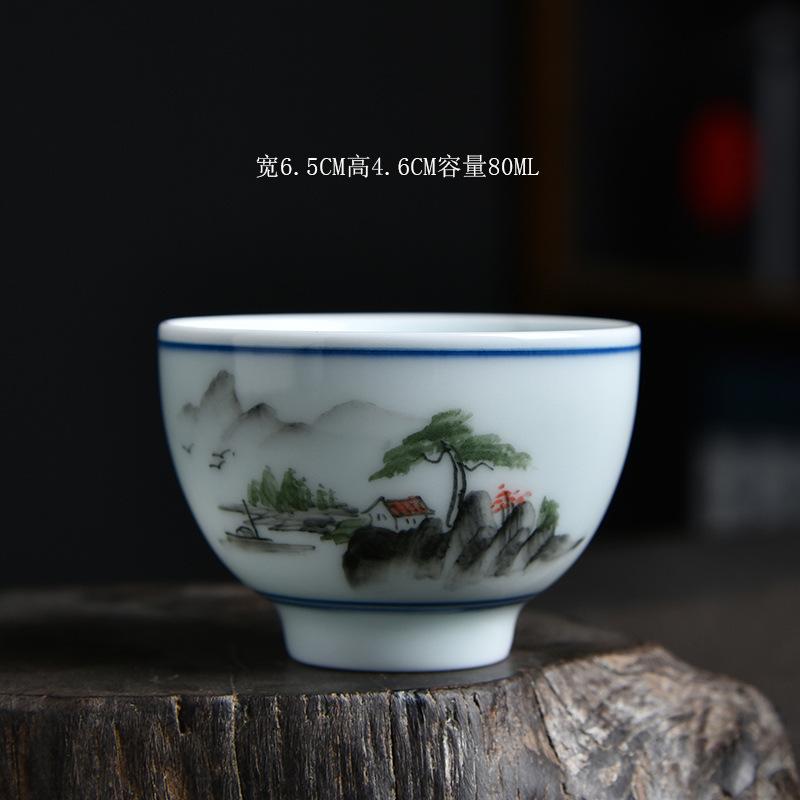 Hand-painted Ceramic Tea Cup Master Cup Single Cup Household Kung Fu Tea Set Small Cup Blue and White Underglaze Color Tea Bowl