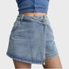 Women's Retro High-Waist A-Line Denim Skirt - Large, Summer, Oblique Buckle, Anti-Exposure.