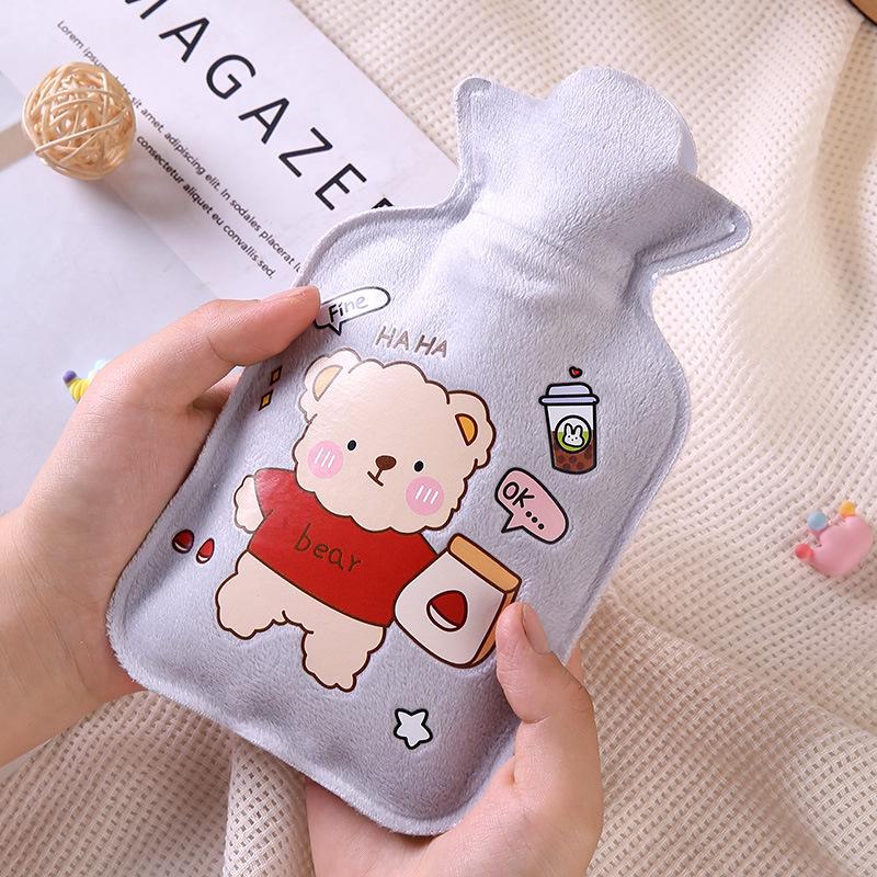 Cartoon Flannel Anti-Scalding Hot Water Bottle - Portable and Refillable for Students and Babies