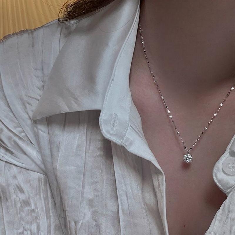 French Shining Zircon Water Drop Pendant Necklace Fairy Gold Color Simple Clavicle Chain Necklace Female Party Wedding Jewelry