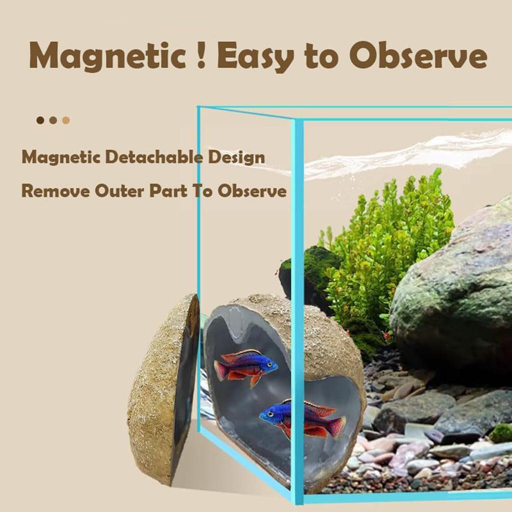 Magnetic Aquarium Hideout Rock Cave for Fish and Shrimp Breeding Safe Resin Shelter Cave for Easy Glass Attachment