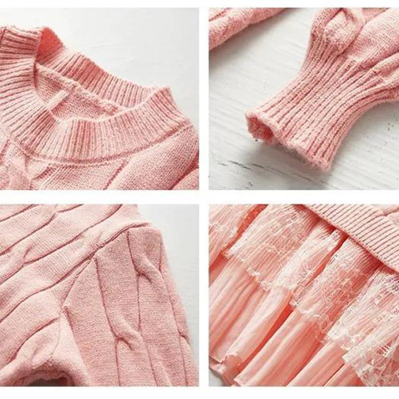 Maglione Abito Donna Sopra il ginocchio Gonna Base Maglione Girocollo Lunghezza Media Maglione Lungo Maniche Lunghe Caldo Pizzo Largo Dolce Vento