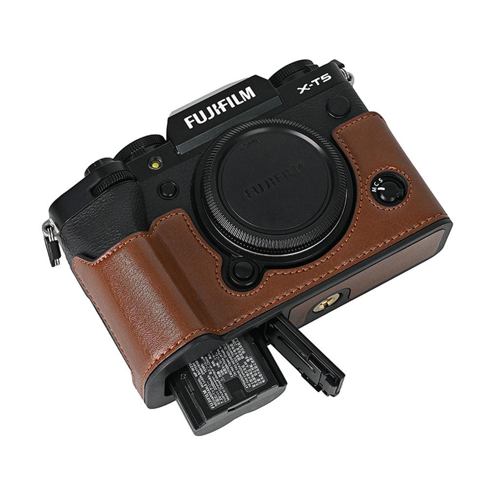 XT5 Camera Bag PU Leather Half Body Case for Fujifilm XT5 Fuji X-T5 Battery Opening Bottom Cover