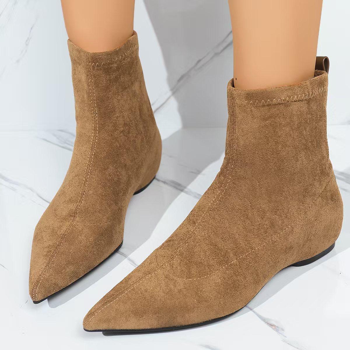 

Fashion Suede Ankle Boots Women Flats Pointed Toe Shoes 2025 Trend New Fasion Snow Boots Winter Sexy Chelsea Boots Woman Party Botas 42