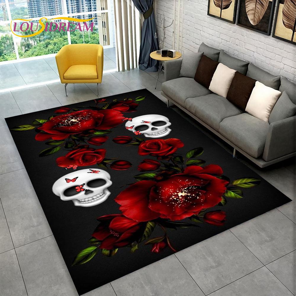 3D Gothic Horror Indian Skull Area Rug,Carpet Rug for Home Living Room Bedroom Sofa Doormat Decor,Kitchen Non-slip Floor Mat