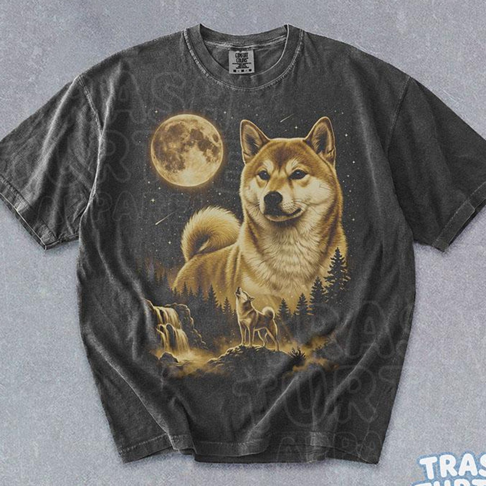 Shiba Inu Howling Moon Shirt Retro Dog Lover Graphic TShirt Shiba Inu Full Moon T-shirt Graphic Gift 90s Tee L