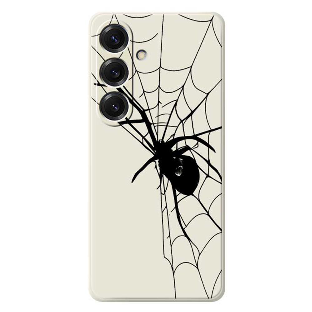

For Samsung Galaxy S25 Case Spider Pattern Printing Straight Edge TPU Phone Back Cover Beige