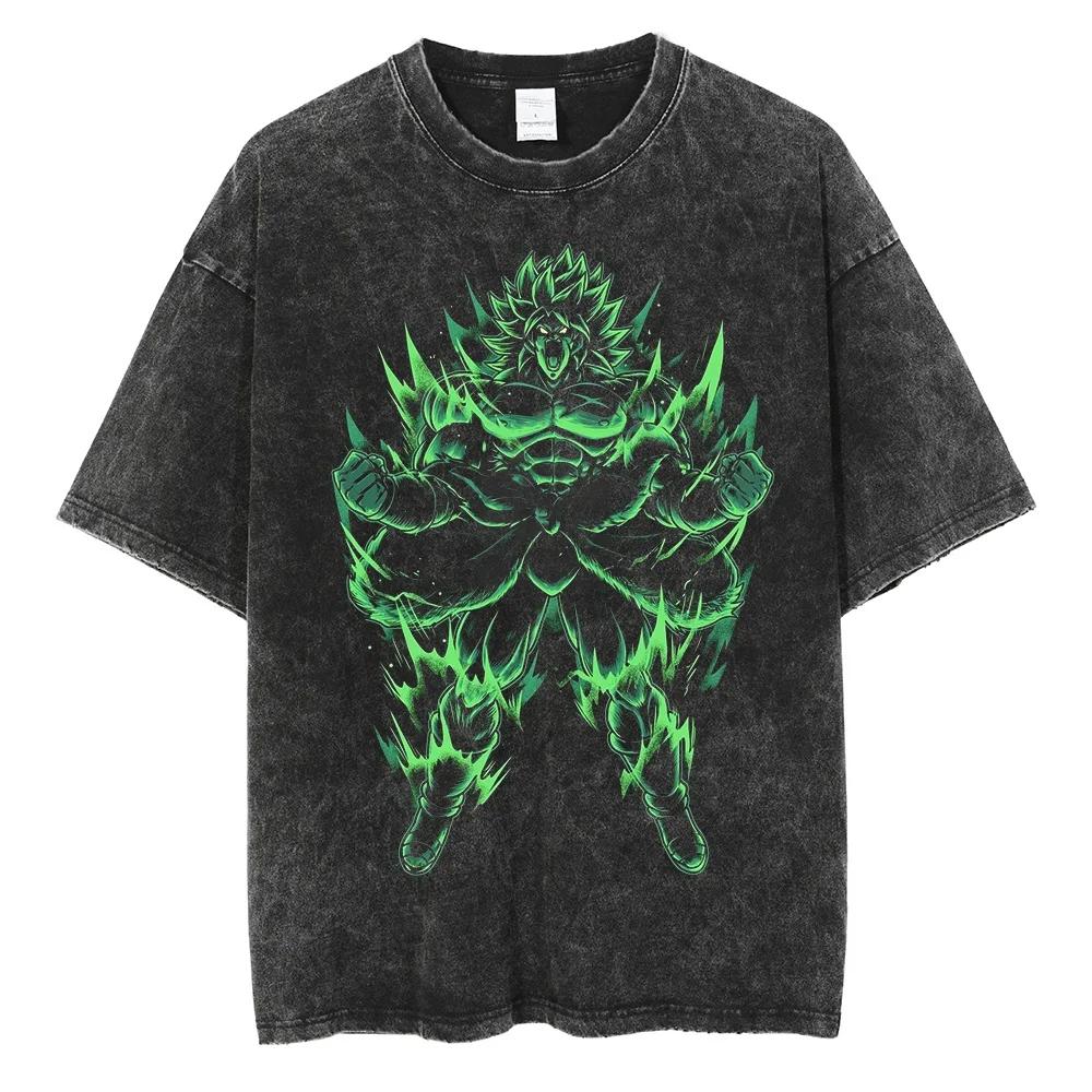 Men Streetwear Hip Hop Oversized T Shirt Dragon Ball Anime Graphic Washed Black T Shirt Loose Tshirt Cotton Harajuku Tops Tees