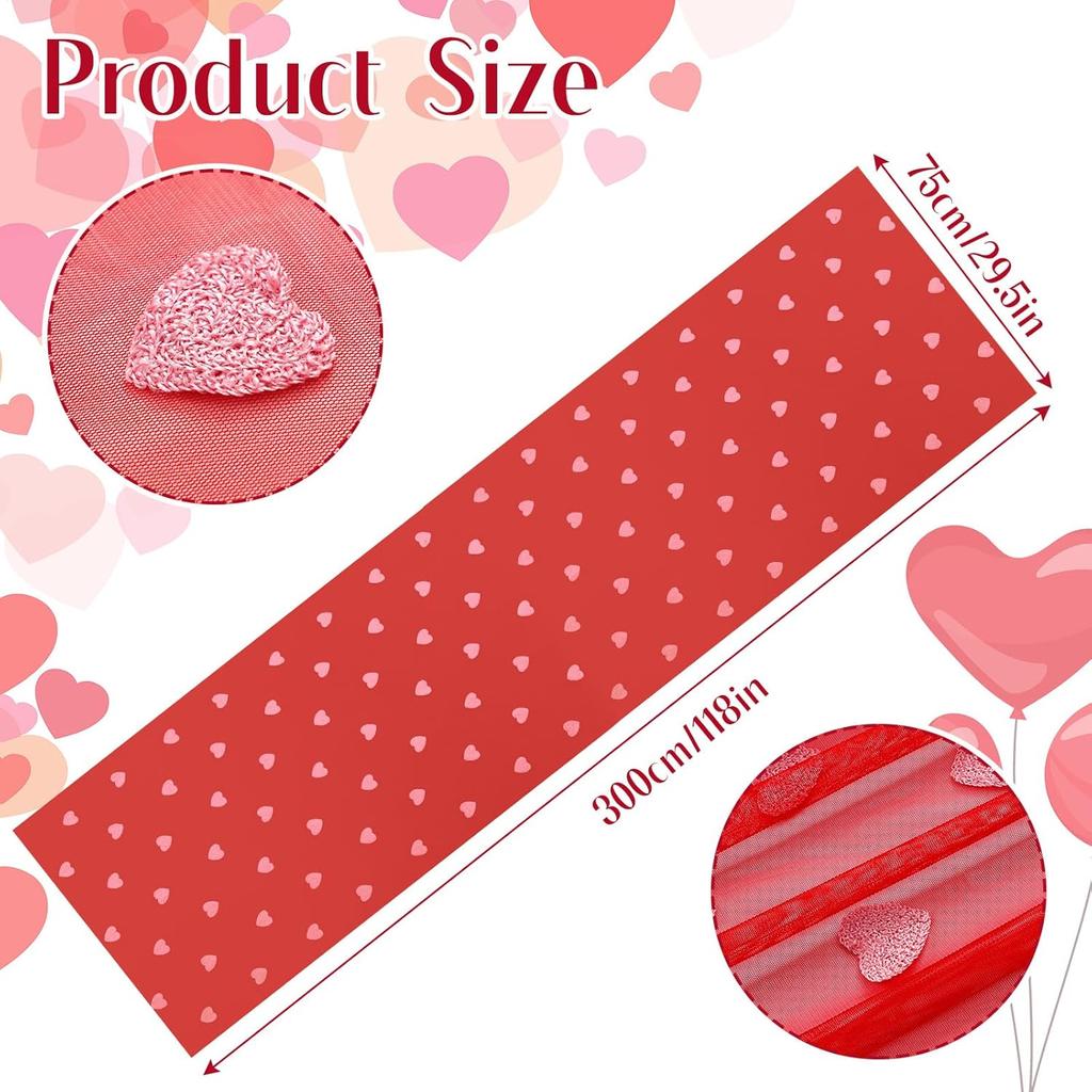 Boao Embroidery Valentines Day Table Runner 30 x 118 Inch Lace Gauze Love Heart Table Decor for Wedding Party Valentines Decorations Anniversary