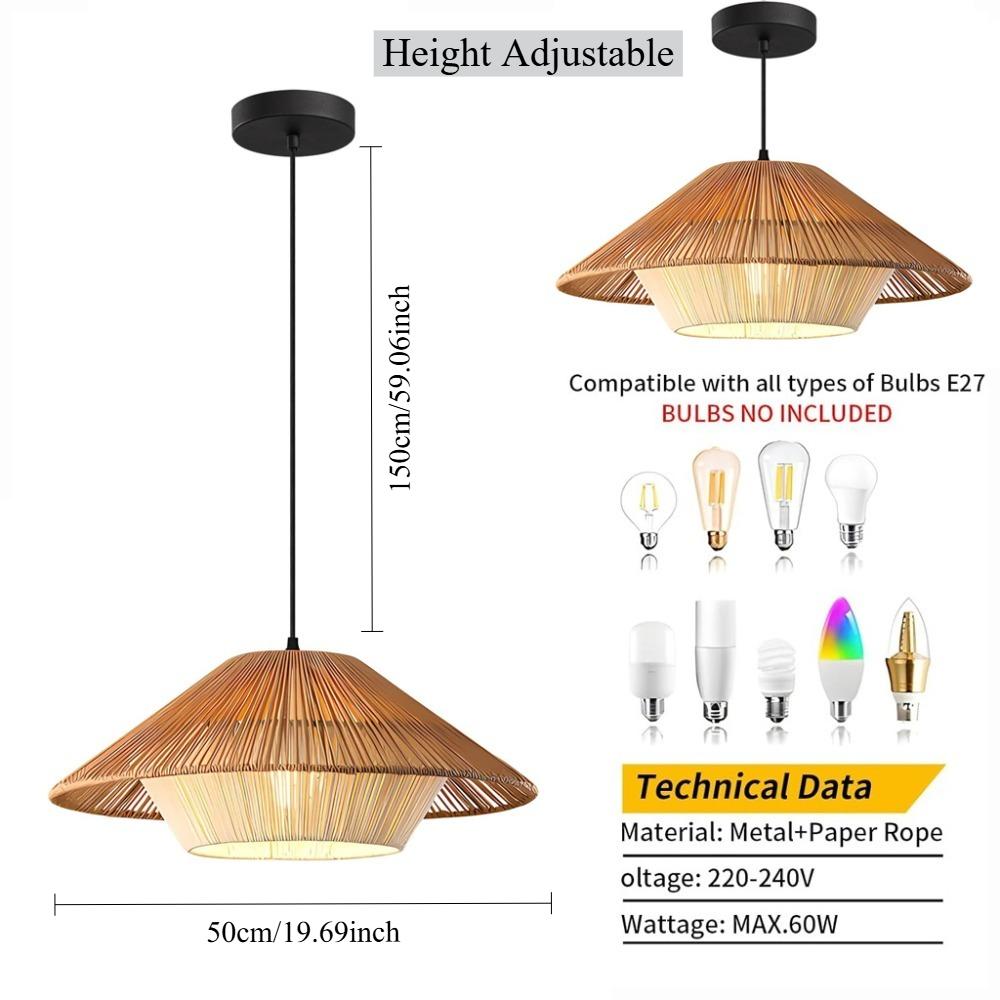 JOYINLED Boho Rattan Chandelier Japanese Wabi Sabi Woven Pendant Light 50CM For Restaurant Kitchen Living Dining Room Home Lamp