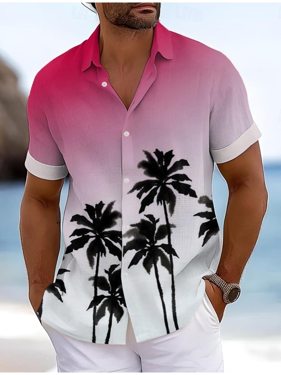 

Рубашка с 3D-принтом Coconut Tree, летняя гавайская мужская рубашка с коротким рукавом для отпуска, летняя, отложной воротник на пуговицах 5XL