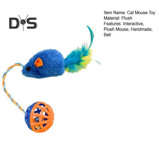 Interactive Cat Mouse Toy with Bells Simulation Plush Mouse Cat Chew Toy Fuzzy Cat Mice Bell Toy for Indoor Cats