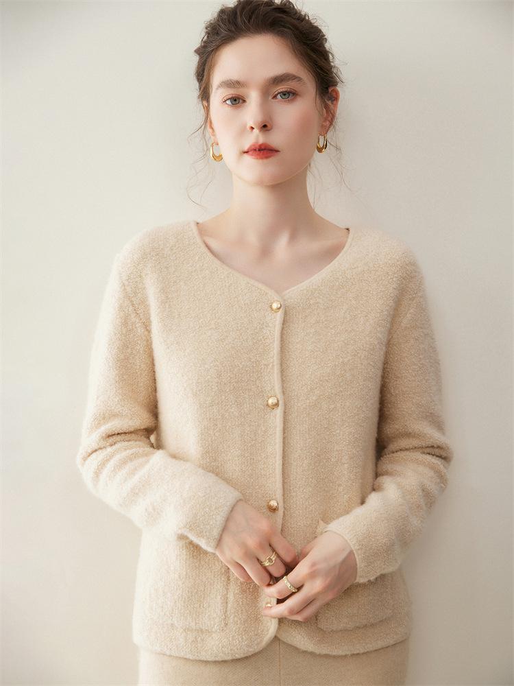 Women's Cashmere Knit Cardigan Coat - Twelve Gauge, Single Breasted, Round Neck, Loose Fit, Autumn/Winter.