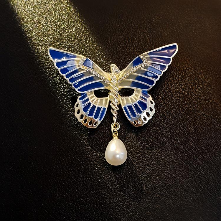 Elegante chinesische Retro-Emaille-Brosche Phönix & Schmetterling für Damen