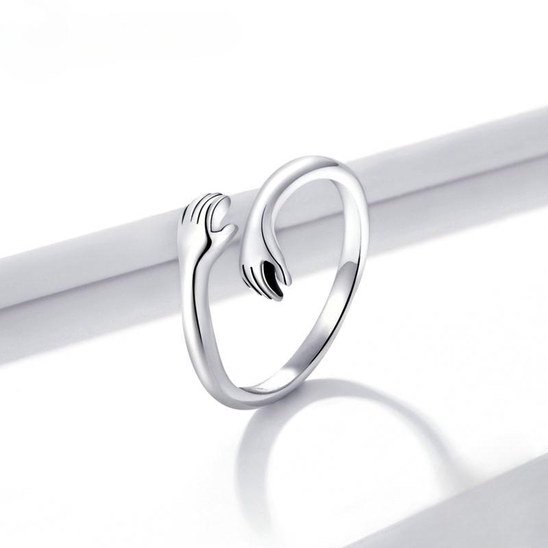 Sølvfarge Klem Varme og Kjærlighet Hånd Justerbar Ring for Kvinner Festsmykker Hans store Loving Hugs Ring