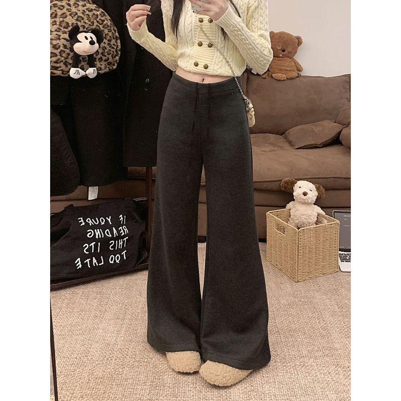 Gray Idle Style Loose Drawstring Loose Pants Casual Pants Women's Autumn High Waist Slim Looking Drape Mop Straight-Leg Trousers