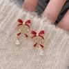 Elegant Red Bow Zircon Earrings for Women