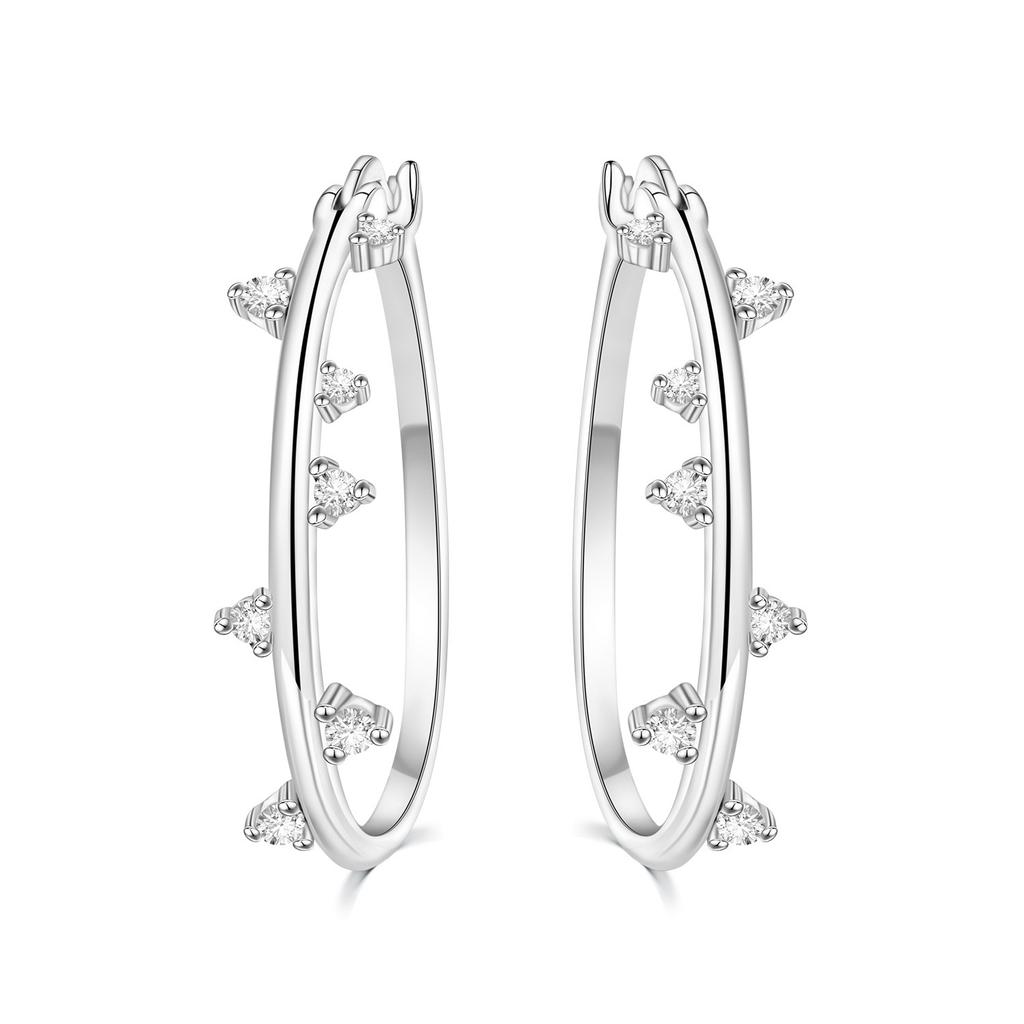S925 Silver Simple Colored Stone Hoop Earrings For Women Fashion Versatile Jewelry Accessories
