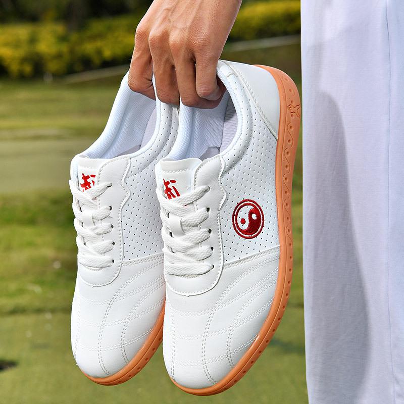 New tai chi shoes breathable beef tendon sole leather surface white sports shoes spring and autumn tai chi martial arts shoes