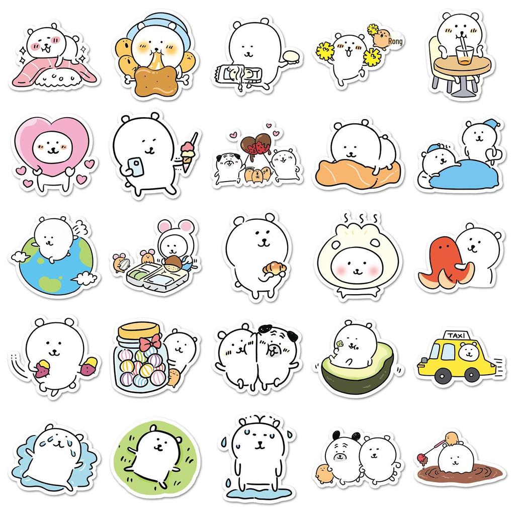 50 Cute Chiiikawa Bear Stickers: Self-Deprecating, Waterproof, Decorative for Cups & Phones