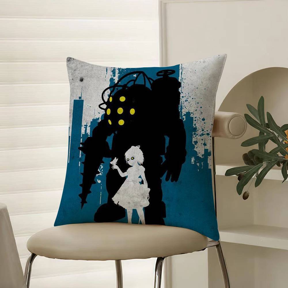 Fanart B-Bioshock R-Rapture Pillow Case Comfort Sofa Bed Silky elegant Invisible zipper Decorative cushion cover 12x12Inch