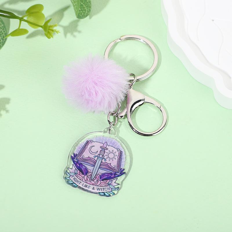 Acrylic Faux Rabbit Fur Halloween Keychain Alien Butterfly Women Key Ring Tarot Card Elk Keychain