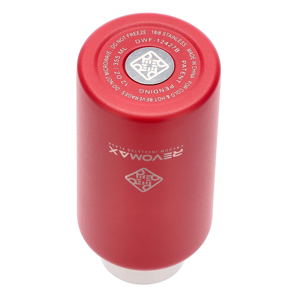 RevoMax V3 Vacuum Insulated Flask DWF-12427B, Fire Red, 355mL Slim, One-Touch Operation, Keeps Drinks Hot or Cold, Suitable for Carbonating.