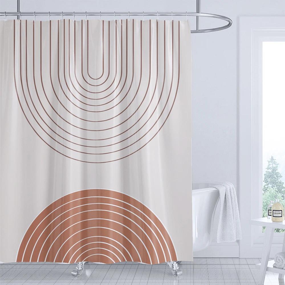 Bathroom Abstract Lines Bohemian Shower Curtain Medieval Minimalist Art Polyester Fabric Shower Curtain 180X180Cm With 12 Hooks