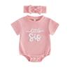 Infant Girl 2-Piece Summer Set with Short Sleeve Romper and Matching Headband Adorned with Embroidered Letters Perfect for