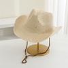 Cowboy Straw Hat With Wide Brim For Summer Outdoor Sunshade And Casual Wear