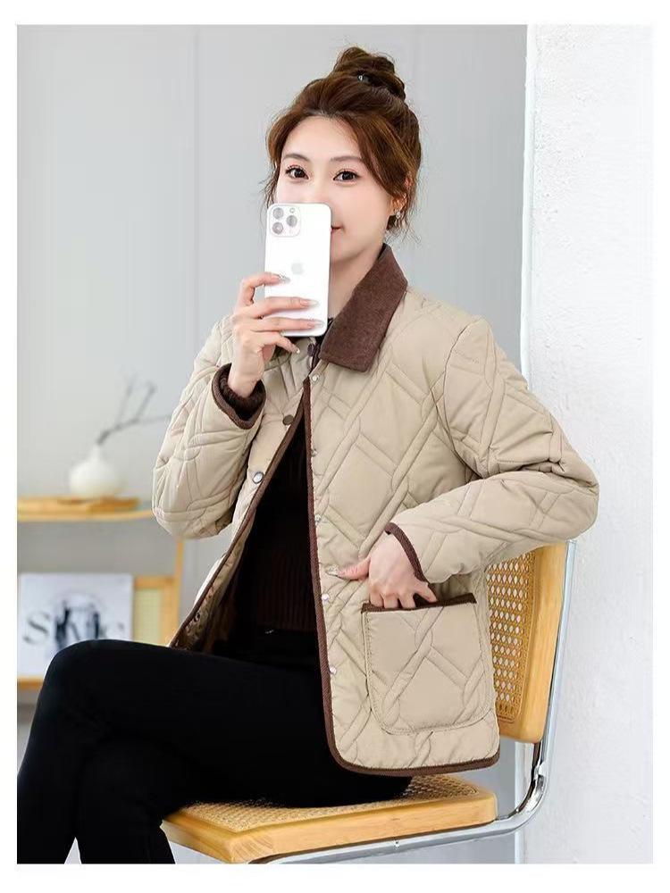 Trendy Diamond Pattern Women's Jacket - Lightweight, Stylish, Versatile, Autumn/Winter Color Block Design
