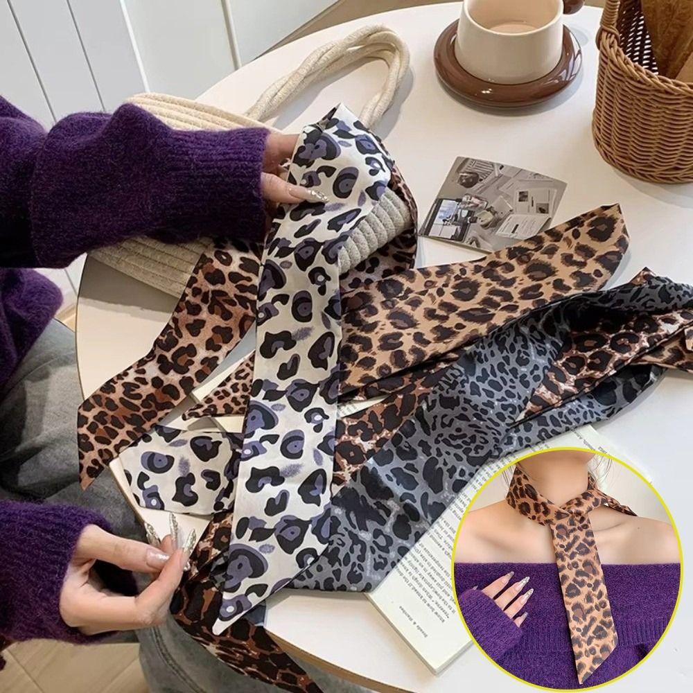 Leopard Print Slender Scarf Long Neck Scarf New Small Silk Scarf Bag Decoration