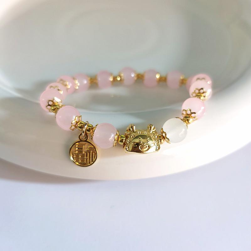 Forest Butterfly Glass Bracelet with Ice-Cracked Flower Beads