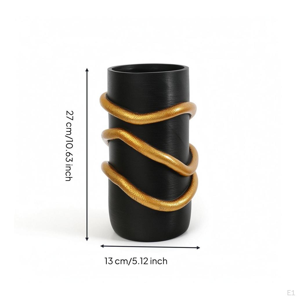 resin Vase with Snake Detail Matte Black Decorative Decor for Living Room, Hotel Foyer