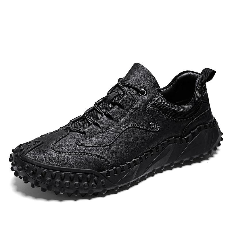 Men s Casual Loafers High Top Lace-Up Training Shoes Gray Leather Retro Fashion Running Loafers Trendy Sports Footwear 38 чёрный